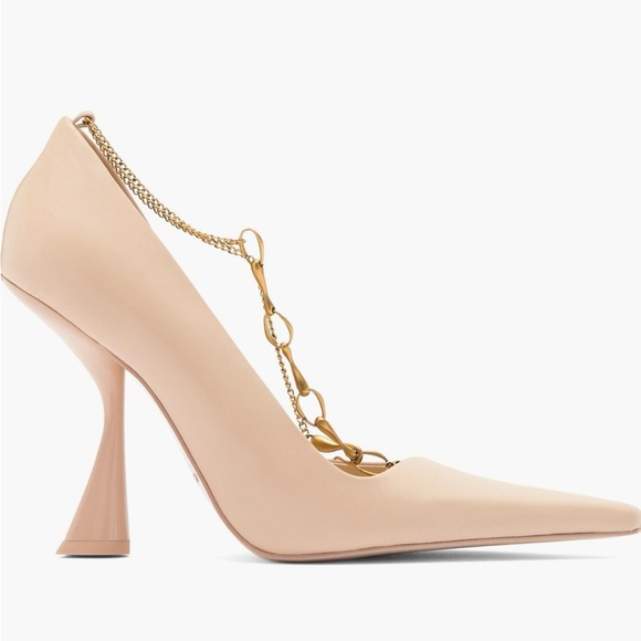 Cult Gaia Nude Heels with Gold Chain Detail